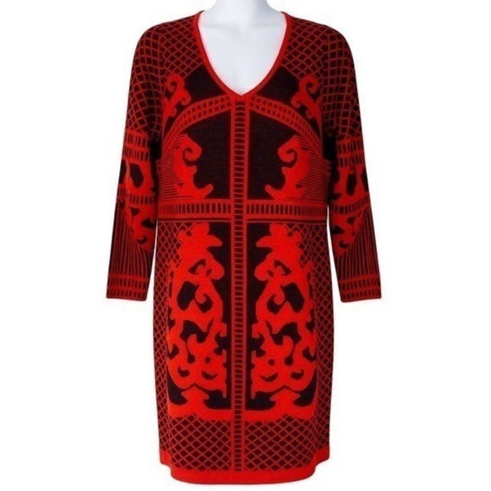Venus Red Black Graphic Knit Sweater Dress 2X Gothic Boho Witchy